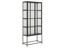 Sea vitrinekast A, 2 glazen deuren en 4 legplanken zwart.