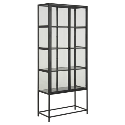 Sea vitrinekast A, 2 glazen deuren en 4 legplanken zwart.