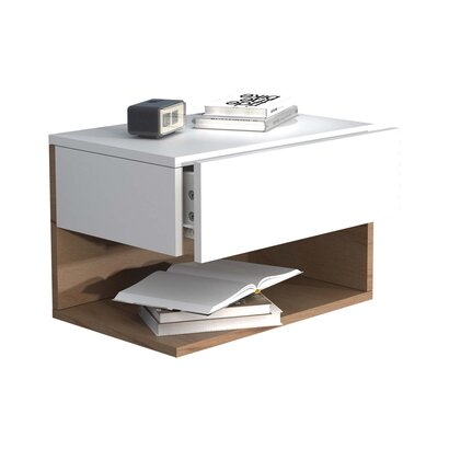 ebuy24 UsalXL45 nachtkastje wandmontage 1 lade 1 plank wit, eik decor.