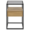 ebuy24 Ralf nachtkastje 1 plank, 1 lade, glas rookkleurig, wild eik decor.