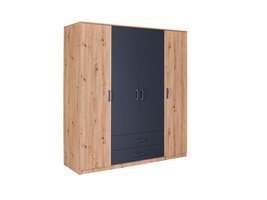 ebuy24 Liora kledingkast 4 deuren, 2 laden grijs, Artisan eik decor.