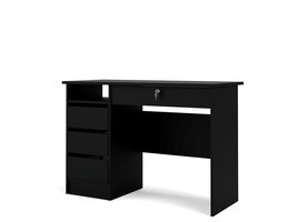 ebuy24 Plus bureau met 1 legplank, 3 kleine laden en 1 grote lade met sleutel, mat zwart.