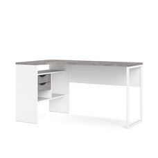 ebuy24 Plus bureau Hoekbureau met 3 legplanken en 2 laden, wit/betondecor.