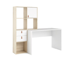 TEST Plus bureau incl. boekenkast met 4 vakken, 2 laden en 1 deur, decor wit/eiken.