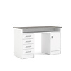 ebuy24 Plus bureau met 1 legplank, 4 laden en 1 deur met slot, wit/betondecor.