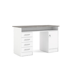 TEST Plus bureau met 1 legplank, 4 laden en 1 deur met slot, wit/betondecor.