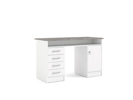 ebuy24 Plus bureau met 1 legplank, 4 laden en 1 deur met slot, wit/betondecor.