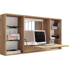 ebuy24 TealaS bureau bureau, kaptafel wandmontage 1 kleppe 1 lade 6 planken eik decor.