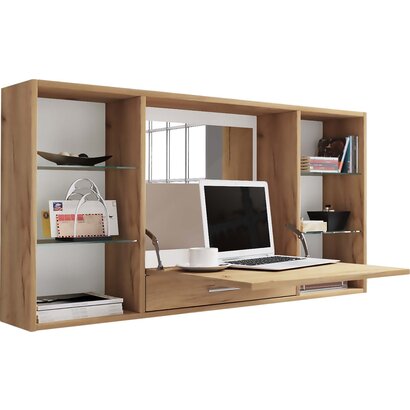 ebuy24 TealaS bureau bureau, kaptafel wandmontage 1 kleppe 1 lade 6 planken eik decor.