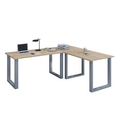 ebuy24 Lona hoekbureau 220x160x80 cm U-frame Sonoma eiken decor, zilverkleurig.