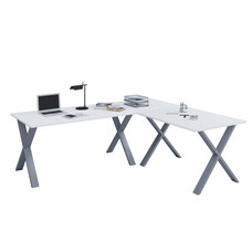 ebuy24 Lona hoekbureau 220x160x80 cm X-frame wit, zilverkleurig.