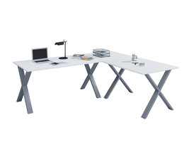 ebuy24 Lona hoekbureau 160x160x80 cm X-frame wit, zilverkleurig.