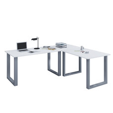 ebuy24 Lona hoekbureau 190x190x50 cm U-frame wit, zilverkleurig.