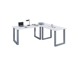 ebuy24 Lona hoekbureau 190x190x50 cm U-frame wit, zilverkleurig.