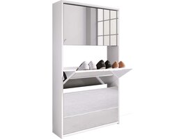 ebuy24 StidoXL schoenenkast 3 kleppen spiegel wit.