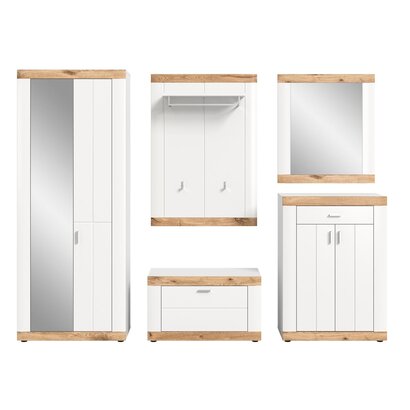 ebuy24 Laredo garderobe opstelling 5 delen mat wit, wit, eik decor.