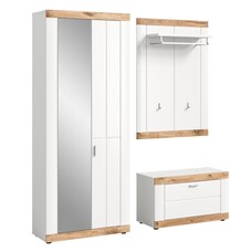 ebuy24 Laredo garderobe opstelling 3 delen mat wit, wit, eik decor.