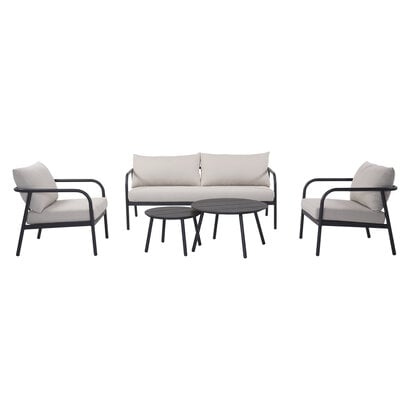 ebuy24 Olga loungeset 5 stuks, incl. kussens, zwart, natuur.