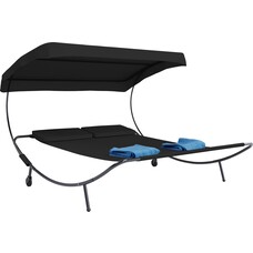 ebuy24 Bindox hangmat, hangendeligstoel dubbele 130x120cm met dak, wielen, 2 kussens zwart.