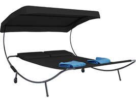 ebuy24 Bindox hangmat, hangendeligstoel dubbele 130x120cm met dak, wielen, 2 kussens zwart.