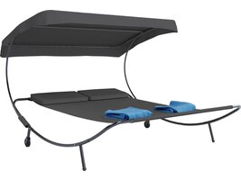 ebuy24 Bindox hangmat, hangendeligstoel dubbele 130x120cm met dak, wielen, 2 kussens grijs.