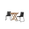 ebuy24 Kenya tuinmeubelset tafel 70x70cm, 2 stoelen Lindos, naturel,zwart.