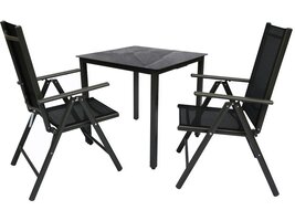 TEST Dora tuinmeubelset 80x80cm tafel, 2 stoel zwart,antraciet.