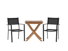 ebuy24 Ghana tuinmeubelset tafel 70x70cm, 2 stoelen Copacabana, naturel,zwart.