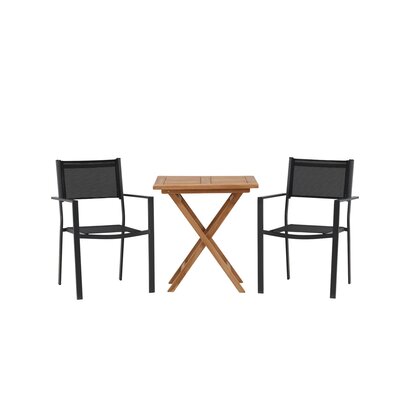 ebuy24 Kenya tuinmeubelset tafel 70x70cm, 2 stoelen Copacabana, naturel,zwart.