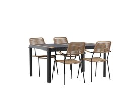 ebuy24 Togo tuinmeubelset tafel 90x150cm zwart, 4 stoelen Lindos bruin.