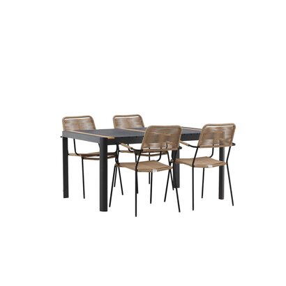 ebuy24 Togo tuinmeubelset tafel 90x150cm zwart, 4 stoelen Lindos bruin.