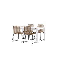 ebuy24 Togo tuinmeubelset tafel 150x100cm, 4 stoelen Lindos, wit,bruin.