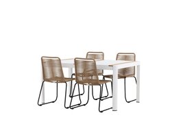 ebuy24 Togo tuinmeubelset tafel 150x100cm, 4 stoelen Lindos, wit,bruin.