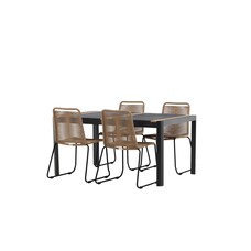 ebuy24 Togo tuinmeubelset tafel 150x100cm, 4 stoelen Lindos, zwart,bruin.