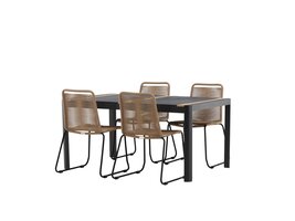 TEST Togo tuinmeubelset tafel 150x100cm, 4 stoelen Lindos, zwart,bruin.