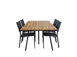 ebuy24 Chan tuinmeubelset tafel 200x100cm, 4 stoelen Copacabana, naturel,zwart.