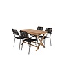 ebuy24 Kenya tuinmeubelset tafel 70x120cm naturel, 4 stoelen Lindos zwart.