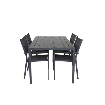 ebuy24 Break tuinmeubelset tafel 150x90cm, 4 stoelen Copacabana, zwart,zwart.