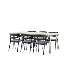 ebuy24 Lina tuinmeubelset tafel 200x90cm, 6 stoelen Wear, beige,zwart.