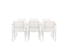 ebuy24 Togo tuinmeubelset tafel 200x100cm, 6 stoelen Alina, wit,wit.