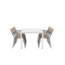 ebuy24 Togo tuinmeubelset tafel 100x200cm wit, 6 stoelen Lindos bruin.