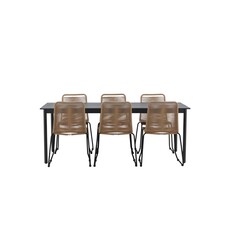 ebuy24 Modena tuinmeubelset tafel 200x100cm, 6 stoelen Lindos, zwart,bruin.
