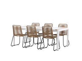 ebuy24 Togo tuinmeubelset tafel 200x100cm, 6 stoelen Lindos, wit,bruin.