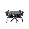 ebuy24 Rives tuinmeubelset tafel 200x100cm, 6 stoelen Copacabana, zwart,zwart.