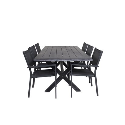 ebuy24 Rives tuinmeubelset tafel 200x100cm, 6 stoelen Copacabana, zwart,zwart.