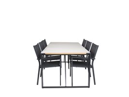 ebuy24 Texas tuinmeubelset tafel 200x100cm, 6 stoelen Copacabana, zwart,zwart.