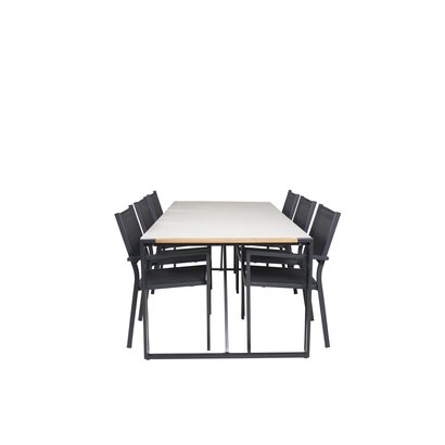 ebuy24 Texas tuinmeubelset tafel 200x100cm, 6 stoelen Copacabana, zwart,zwart.