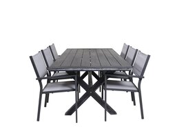 ebuy24 Rives tuinmeubelset tafel 200x100cm, 6 stoelen Copacabana, zwart,grijs.