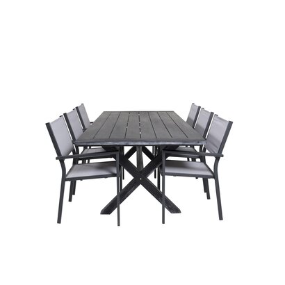 ebuy24 Rives tuinmeubelset tafel 200x100cm, 6 stoelen Copacabana, zwart,grijs.