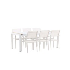 ebuy24 Togo tuinmeubelset tafel 100x200cm wit, 6 stoelen Santorini wit.